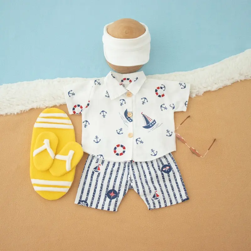 Boy Summer Beach Outfit Set - Newborn Photography Clothing - Image 2